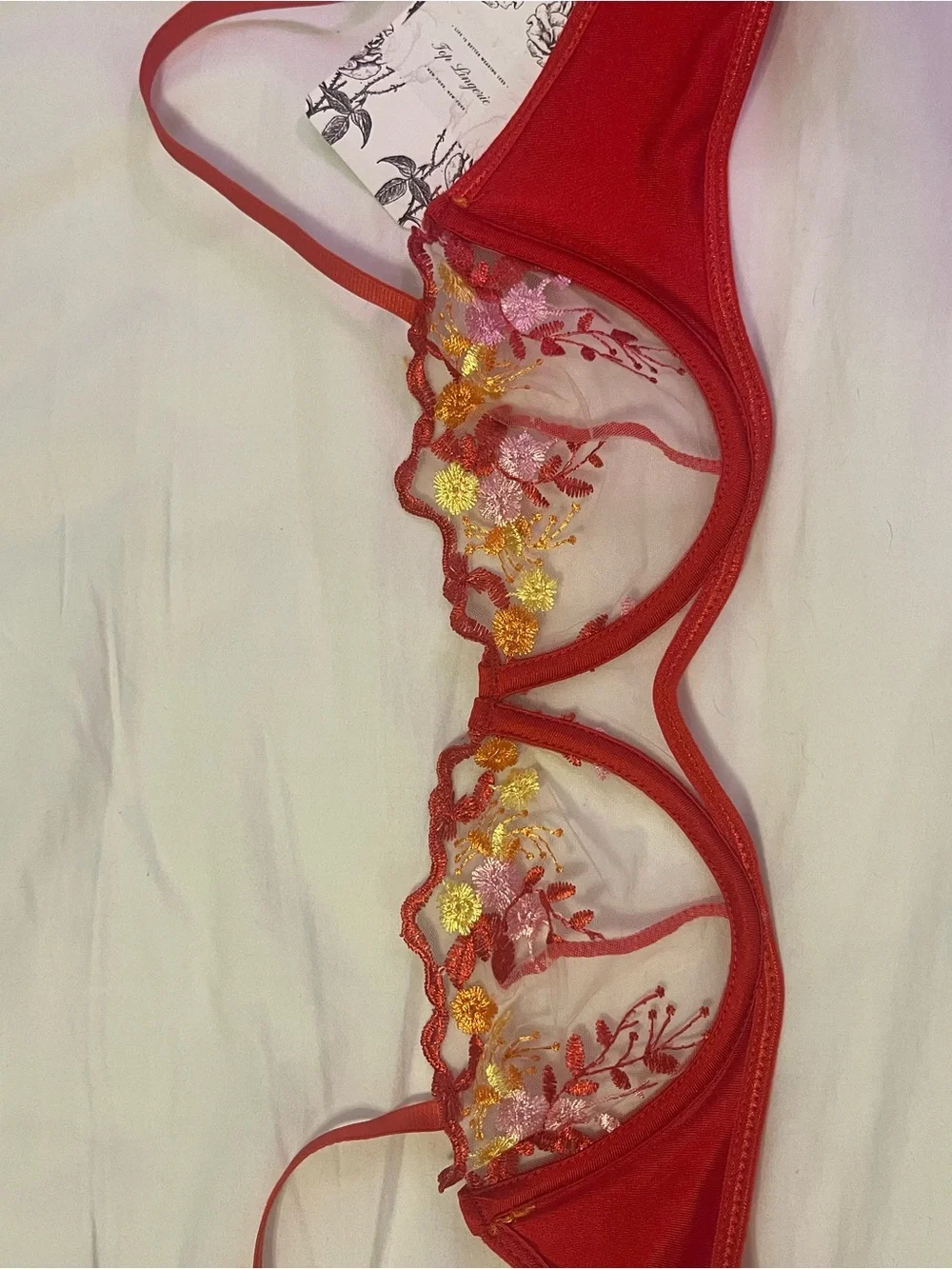 Dolls Kill Red Floral Embroidered Satin Lingerie Set
